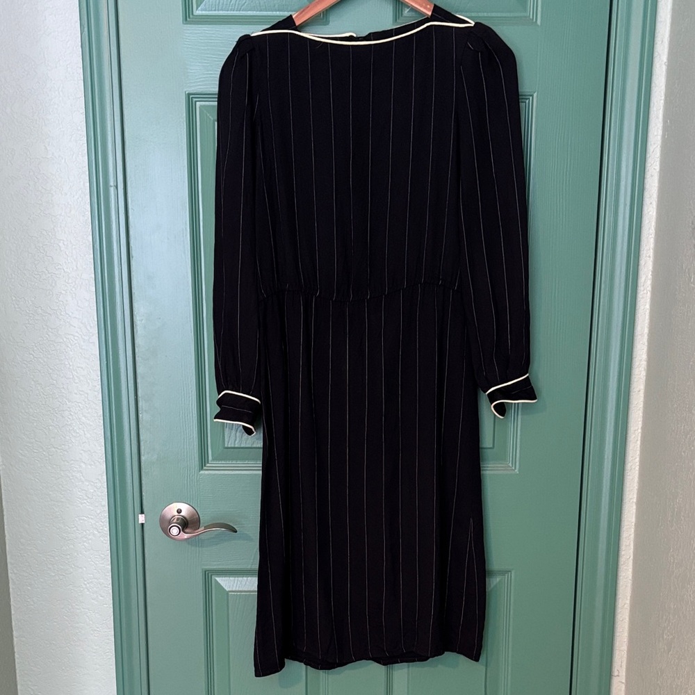 Elegant Black Pinstripe Long Sleeve Dress